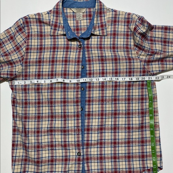 Vintage 90s jean patched plaid button down shirt - Picture 2 of 4